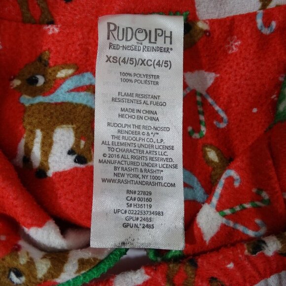 Rudolph The Red Nosed Reindeer Flannel Pajama Set Girls XS 4 5 Christmas FLAWS - Picture 7 of 8